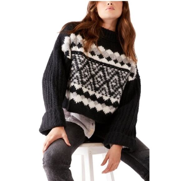Free People Alpine black white gray wool alpaca cropped sweater size Small NWT - Picture 16 of 16